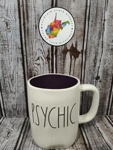 Rae Dunn Halloween “PSYCHIC” Ivory Mug Purple Inside By Magenta NWT